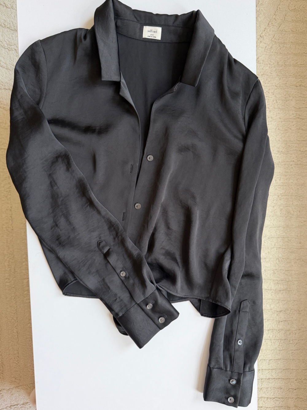 NWT Wilfred Black Satin Button-Up Shirt